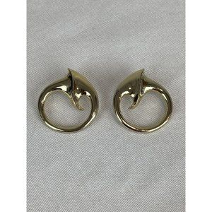 Vintage Large M Jent Abstract Circle Gold Tone Earrings Modernist Pierced Post